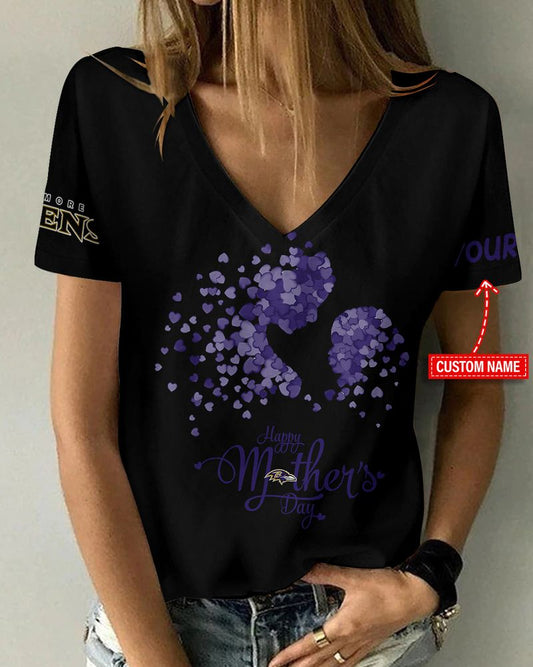 Baltimore Ravens Happy Mother’s Day Summer Women V Neck T-Shirt AGCWTS682