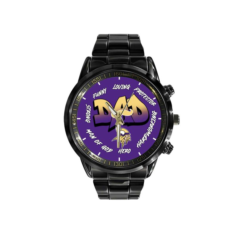 Minnesota Vikings Limited Edition Black Stainless Steel Watch For Father’s Day AZBTWA000007