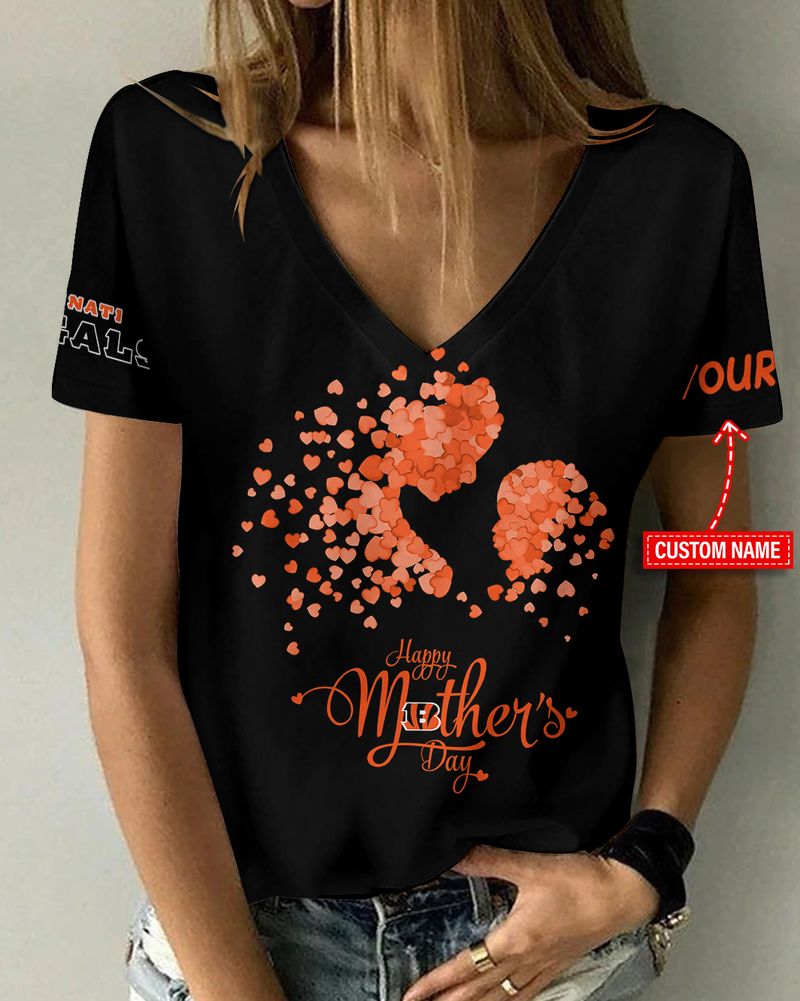 Cincinnati Bengals Happy Mother’s Day Summer Women V Neck T-Shirt AGCWTS686