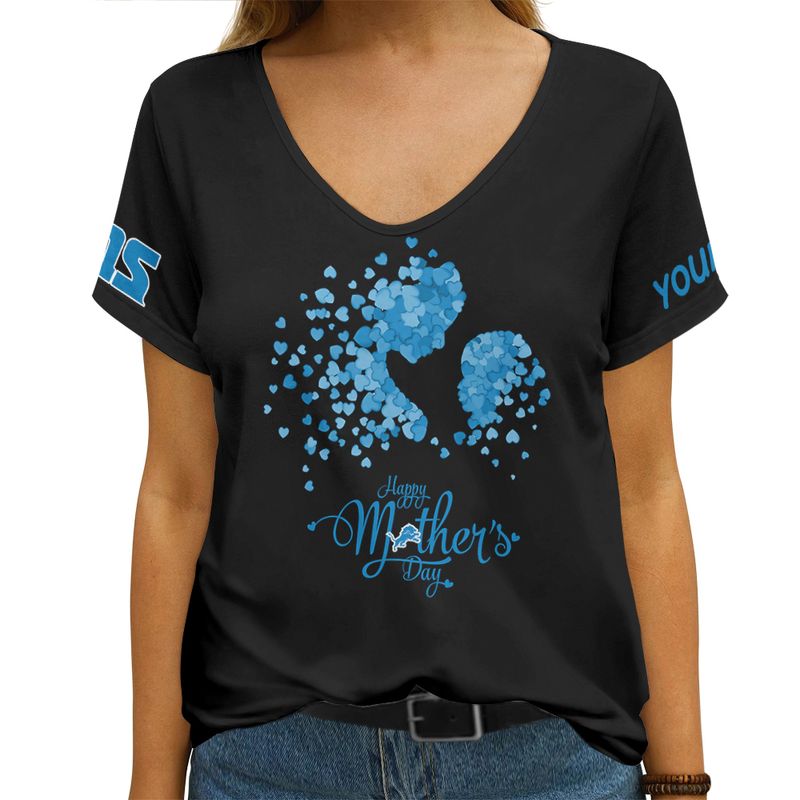 Detroit Lions Happy Mother’s Day Summer Women V Neck T-Shirt AGCWTS690