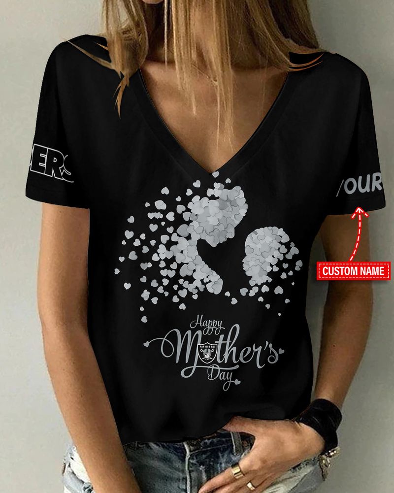 Las Vegas Raiders Happy Mother’s Day Summer Women V Neck T-Shirt AGCWTS696