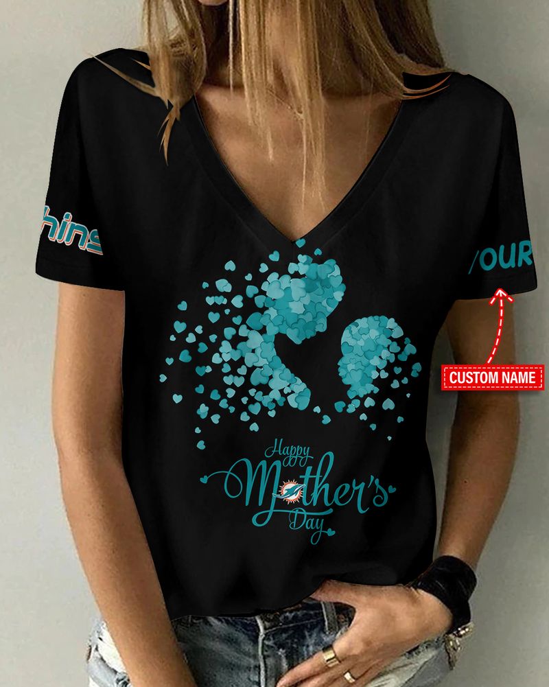 Miami Dolphins Happy Mother’s Day Summer Women V Neck T-Shirt AGCWTS699