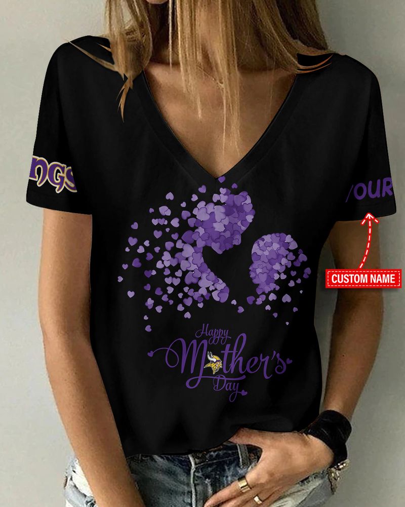 Minnesota Vikings Happy Mother’s Day Summer Women V Neck T-Shirt AGCWTS700