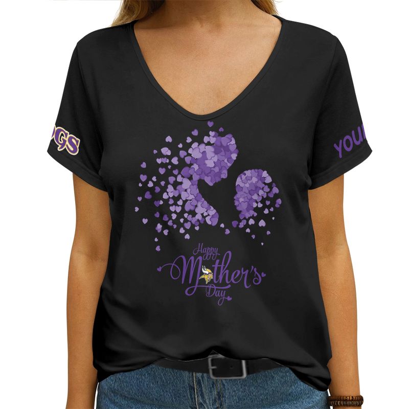Minnesota Vikings Happy Mother’s Day Summer Women V Neck T-Shirt AGCWTS700