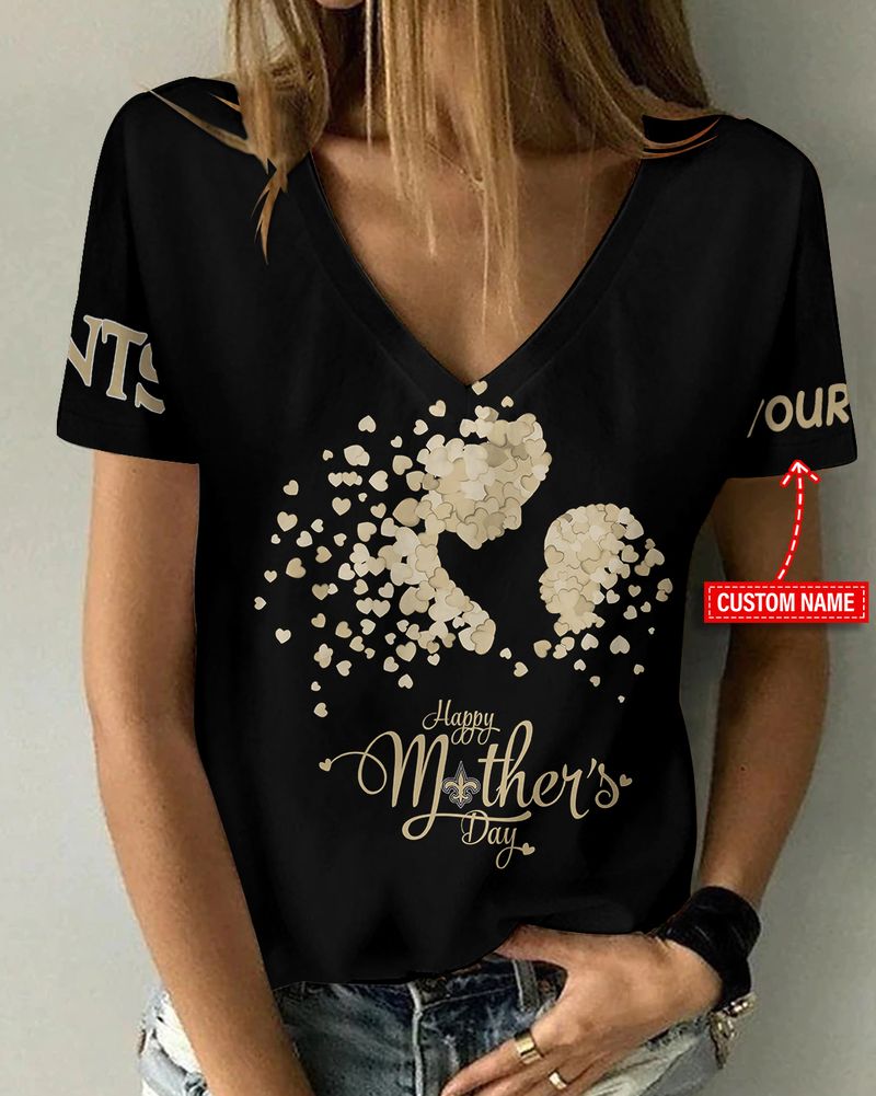 New Orleans Saints Happy Mother’s Day Summer Women V Neck T-Shirt AGCWTS702