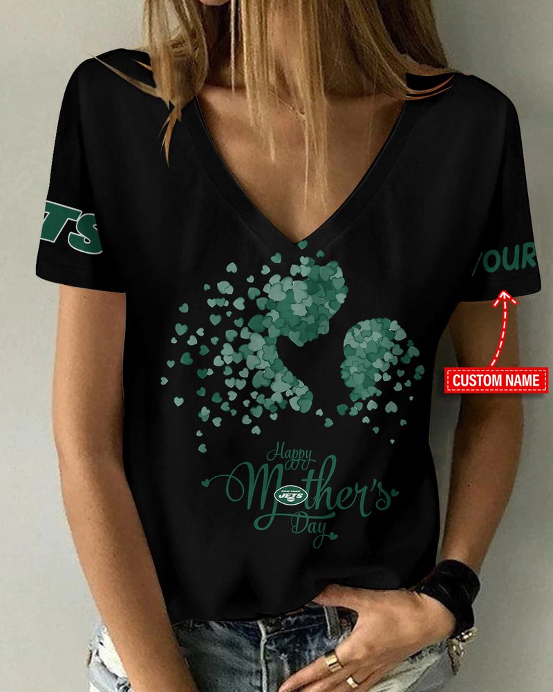 New York Jets Happy Mother’s Day Summer Women V Neck T-Shirt AGCWTS704