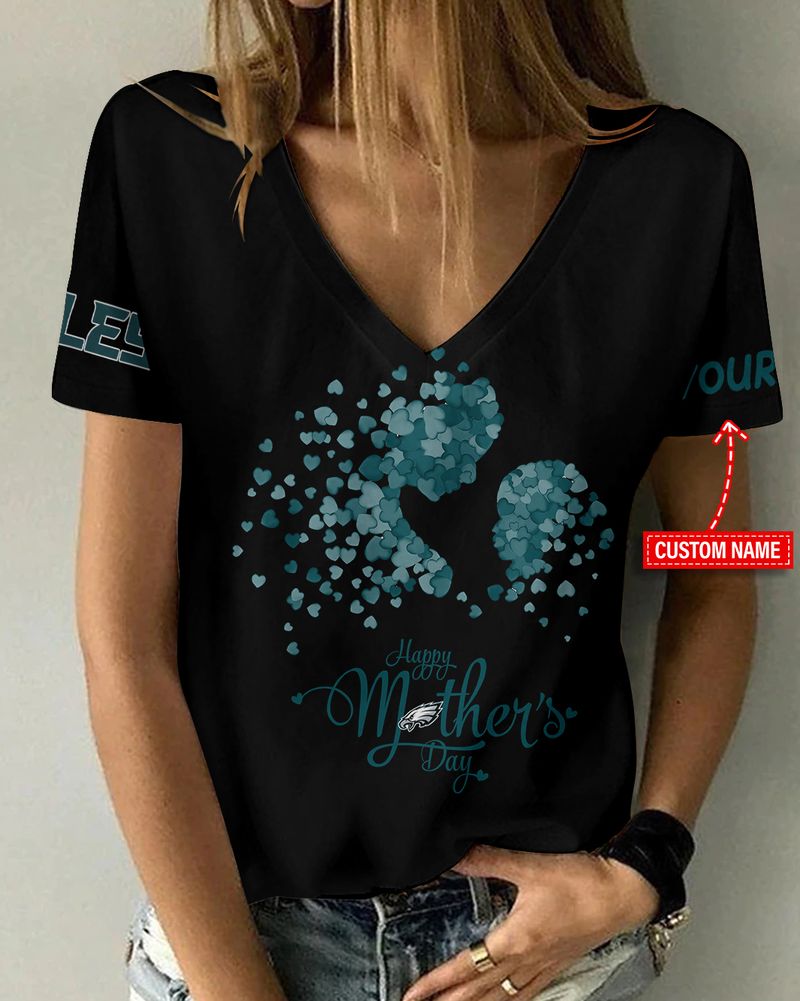 Philadelphia Eagles Happy Mother’s Day Summer Women V Neck T-Shirt AGCWTS705