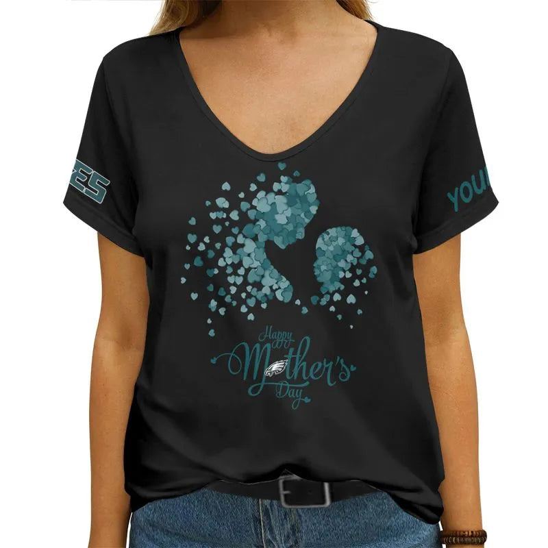 Philadelphia Eagles Happy Mother’s Day Summer Women V Neck T-Shirt AGCWTS705