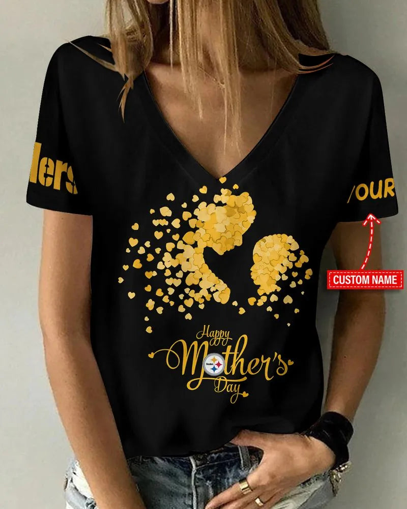 Pittsburgh Steelers Happy Mother’s Day Summer Women V Neck T-Shirt AGCWTS706