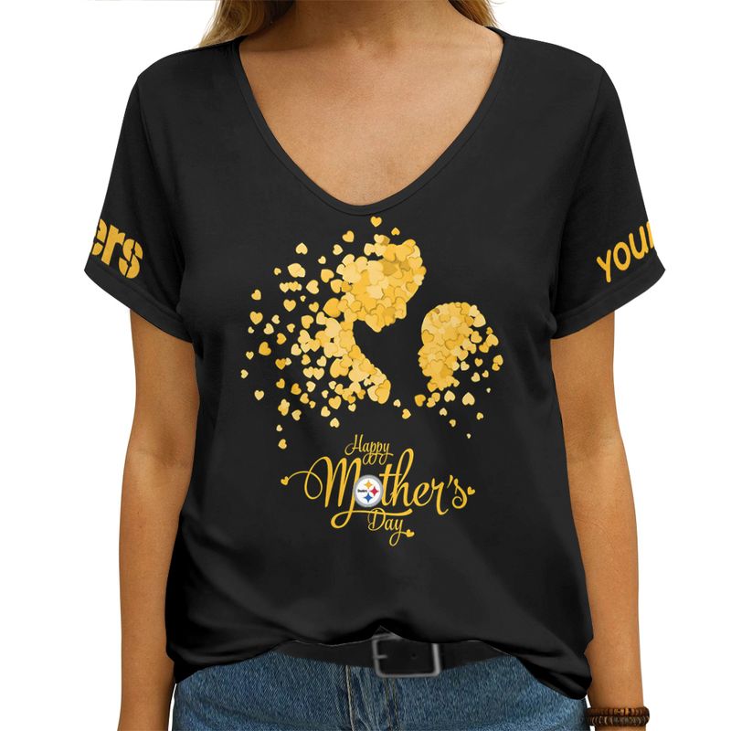 Pittsburgh Steelers Happy Mother’s Day Summer Women V Neck T-Shirt AGCWTS706