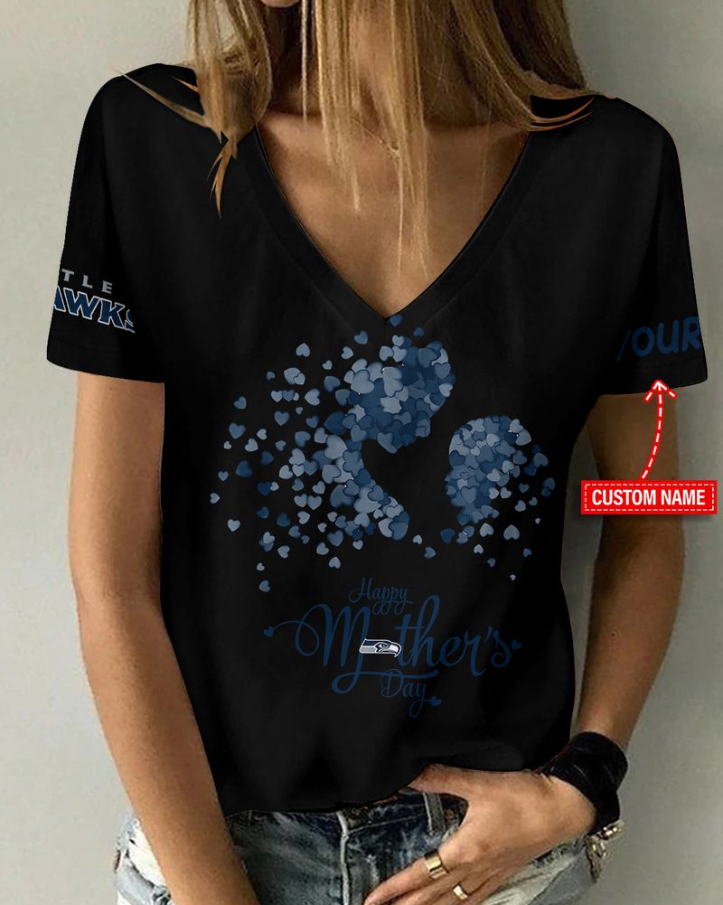 Seattle Seahawks Happy Mother’s Day Summer Women V Neck T-Shirt AGCWTS708