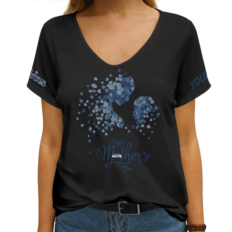Seattle Seahawks Happy Mother’s Day Summer Women V Neck T-Shirt AGCWTS708
