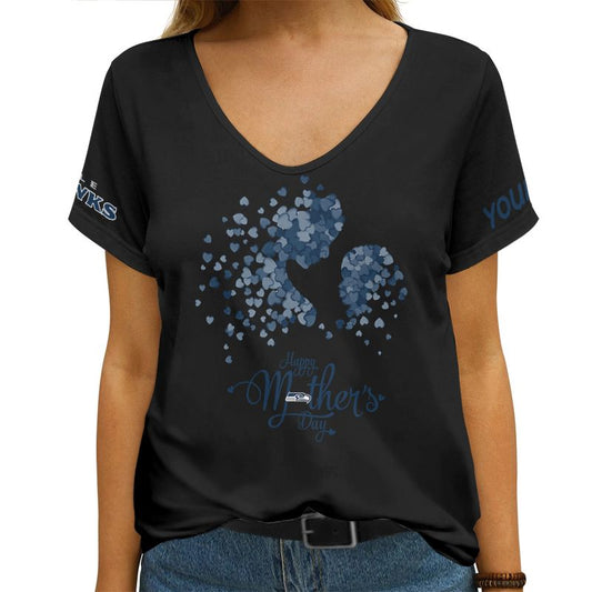 Seattle Seahawks Happy Mother’s Day Summer Women V Neck T-Shirt AGCWTS708