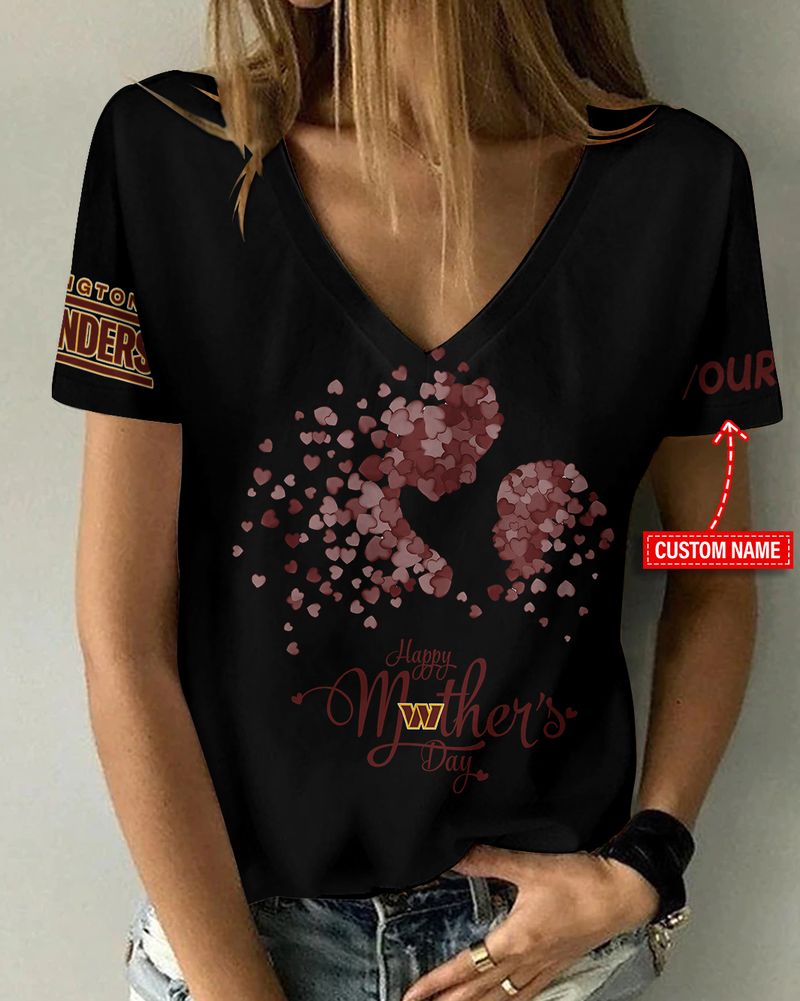Washington Commanders Happy Mother’s Day Summer Women V Neck T-Shirt AGCWTS711