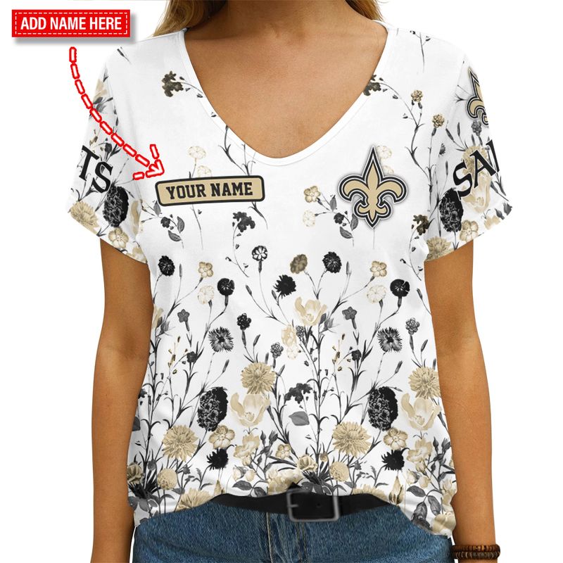 New Orleans Saints Personalized V-neck Women T-shirt