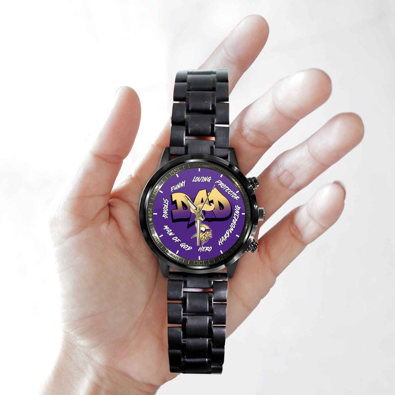 Minnesota Vikings Limited Edition Black Stainless Steel Watch For Father’s Day AZBTWA000007