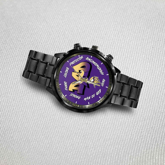 Minnesota Vikings Limited Edition Black Stainless Steel Watch For Father’s Day AZBTWA000007