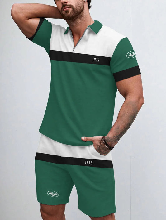 New York Jets Limited Edition ZIP Polo Shirt And Shorts Two-Piece Suits HA02