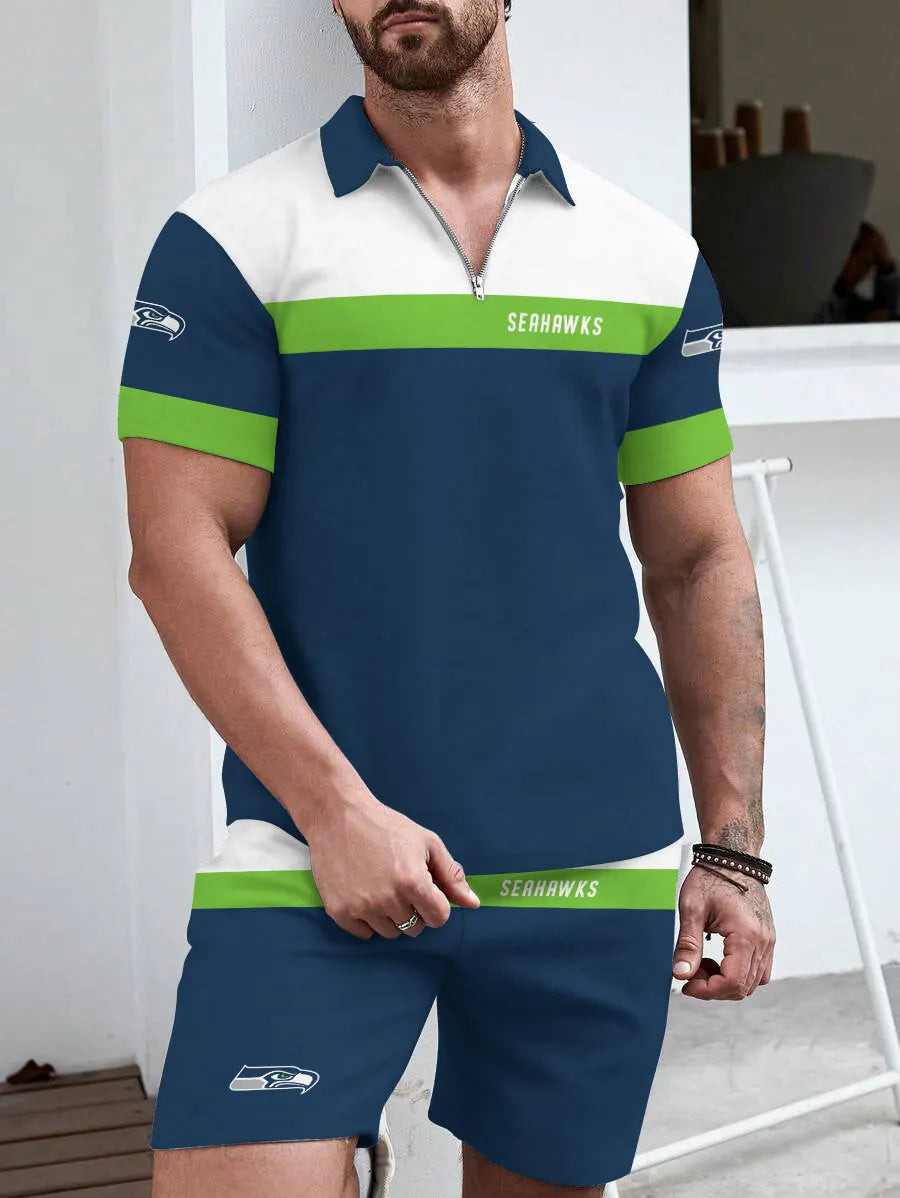 Seattle Seahawks Limited Edition ZIP Polo Shirt And Shorts Two-Piece Suits HA05