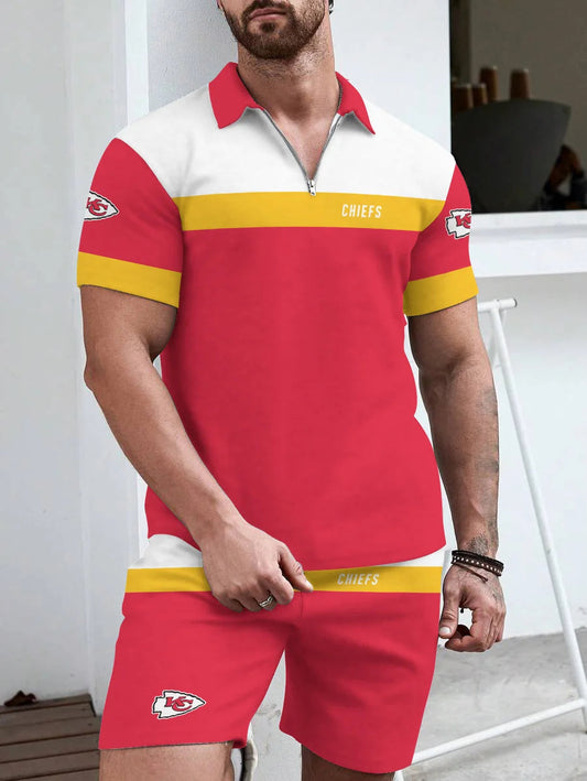 Kansas City Chiefs Limited Edition ZIP Polo Shirt And Shorts Two-Piece Suits HA01