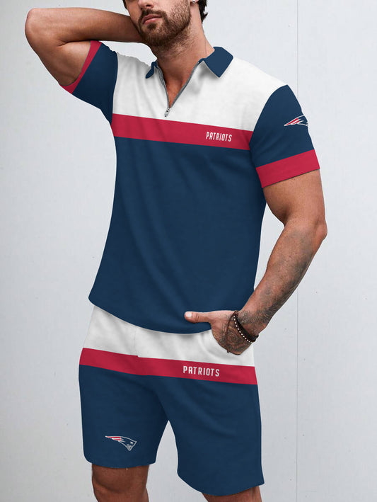 New England Patriots Limited Edition ZIP Polo Shirt And Shorts Two-Piece Suits HA03