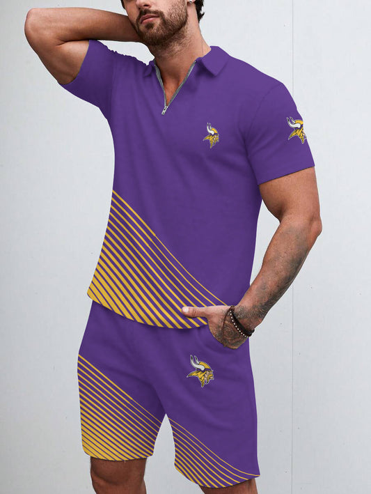 Minnesota Vikings Limited Edition ZIP Polo Shirt And Shorts Two-Piece Suits HA03