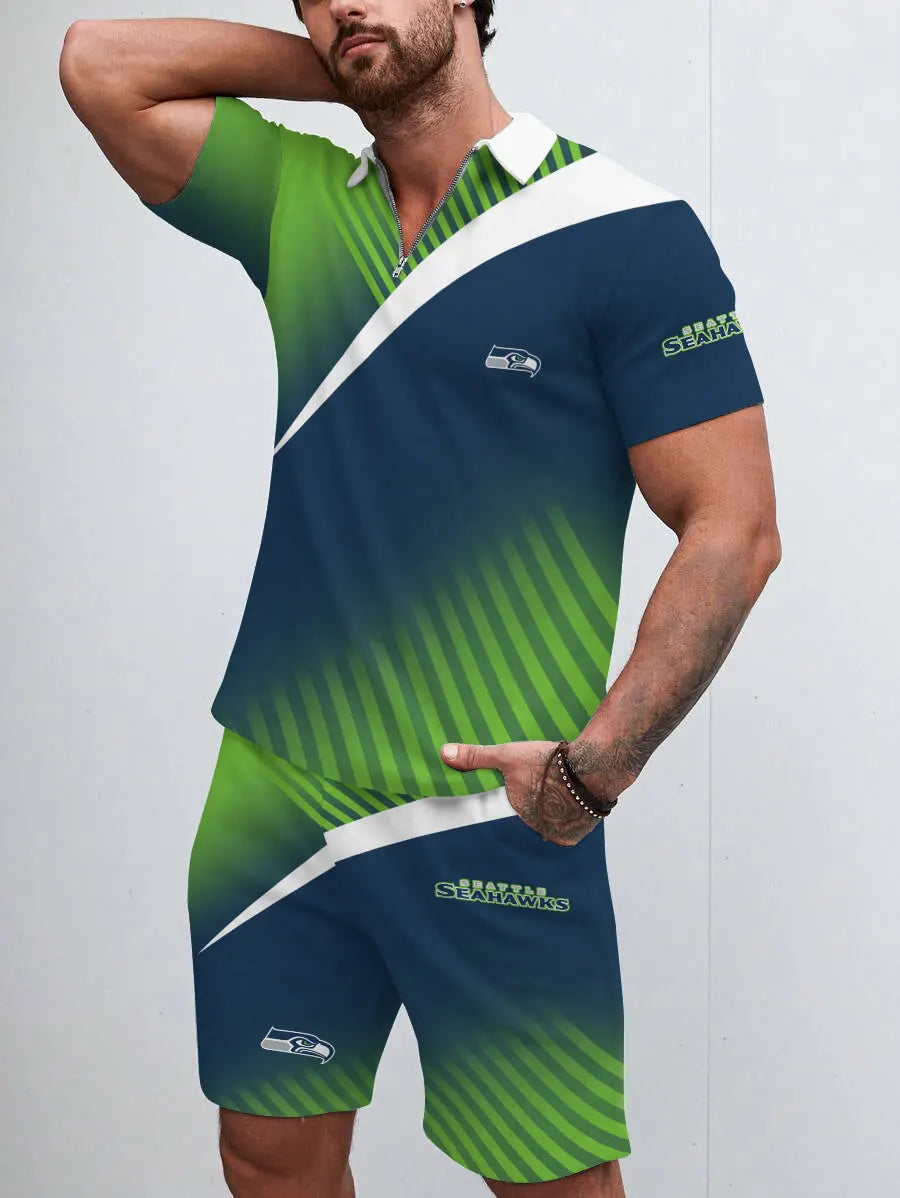 Seattle Seahawks Limited Edition ZIP Polo Shirt And Shorts Two-Piece Suits HA04