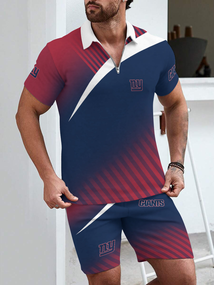 New York Giants Limited Edition ZIP Polo Shirt And Shorts Two-Piece Suits HA04
