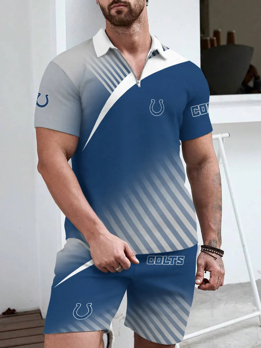 Indianapolis Colts Limited Edition ZIP Polo Shirt And Shorts Two-Piece Suits HA04