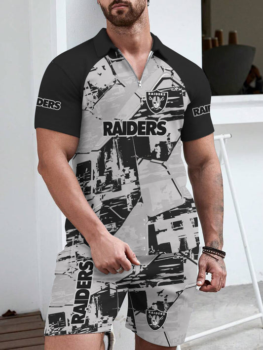 Las Vegas Raiders Limited Edition ZIP Polo Shirt And Shorts Two-Piece Suits HA05