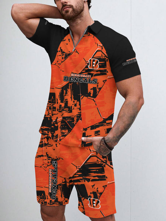Cincinnati Bengals Limited Edition ZIP Polo Shirt And Shorts Two-Piece Suits HA04
