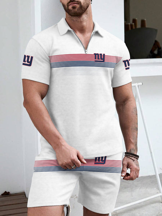 New York Giants Limited Edition ZIP Polo Shirt And Shorts Two-Piece Suits HA03