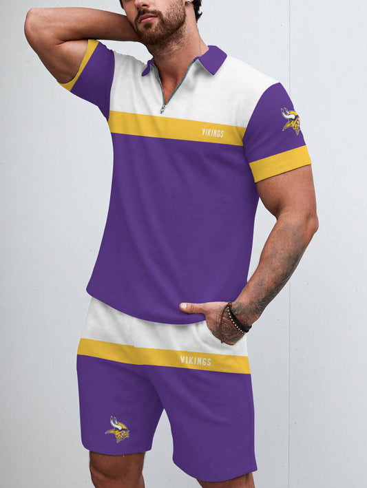 Minnesota Vikings Limited Edition ZIP Polo Shirt And Shorts Two-Piece Suits HA02