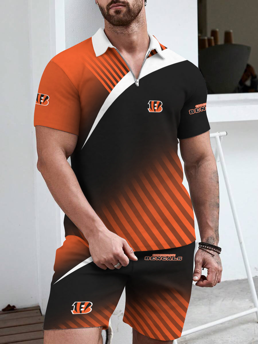 Cincinnati Bengals Limited Edition ZIP Polo Shirt And Shorts Two-Piece Suits HA01