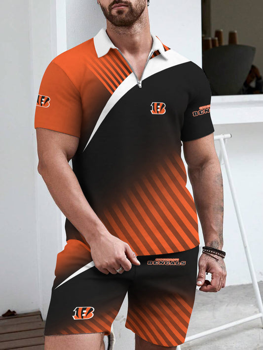 Cincinnati Bengals Limited Edition ZIP Polo Shirt And Shorts Two-Piece Suits HA01