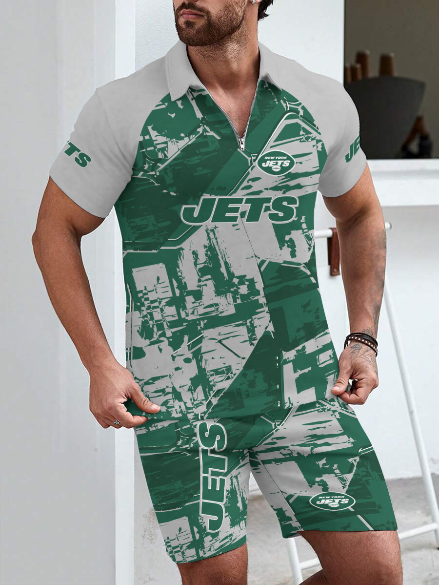 New York Jets Limited Edition ZIP Polo Shirt And Shorts Two-Piece Suits HA04