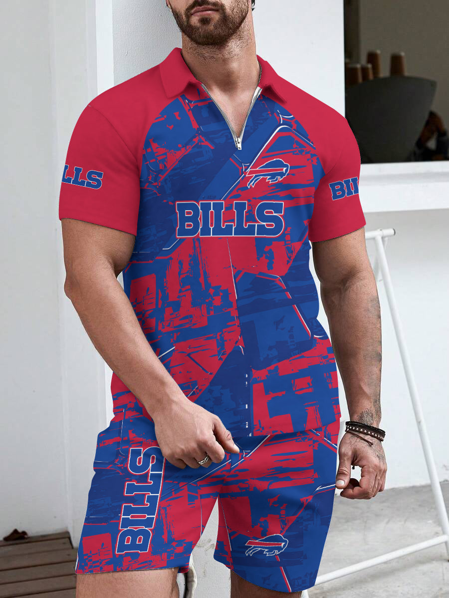 Buffalo Bills Limited Edition ZIP Polo Shirt And Shorts Two-Piece Suits HA04