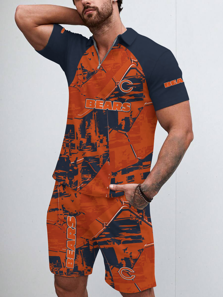 Chicago Bears Limited Edition ZIP Polo Shirt And Shorts Two-Piece Suits HA04