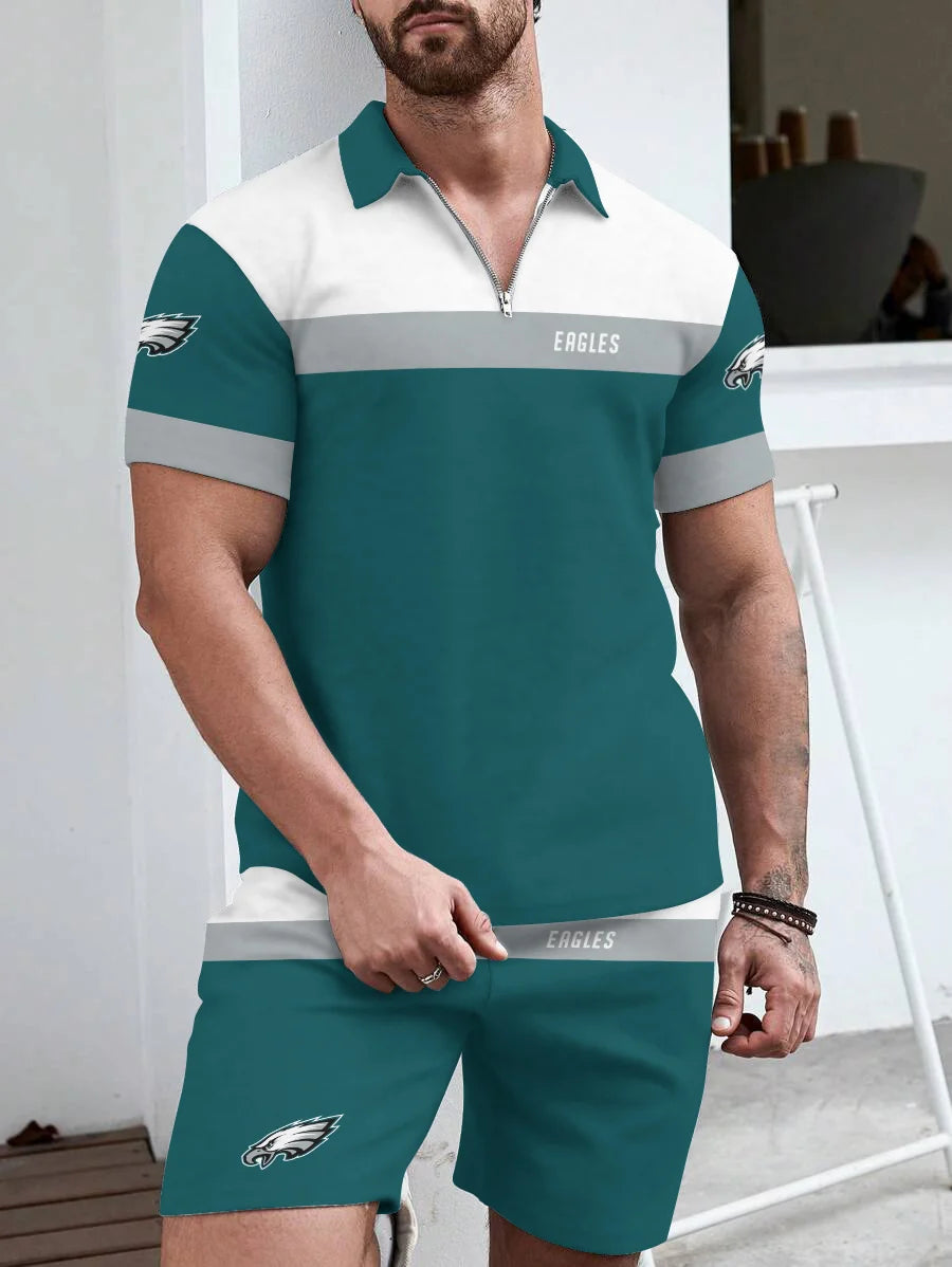 Philadelphia Eagles Limited Edition ZIP Polo Shirt And Shorts Two-Piece Suits HA03