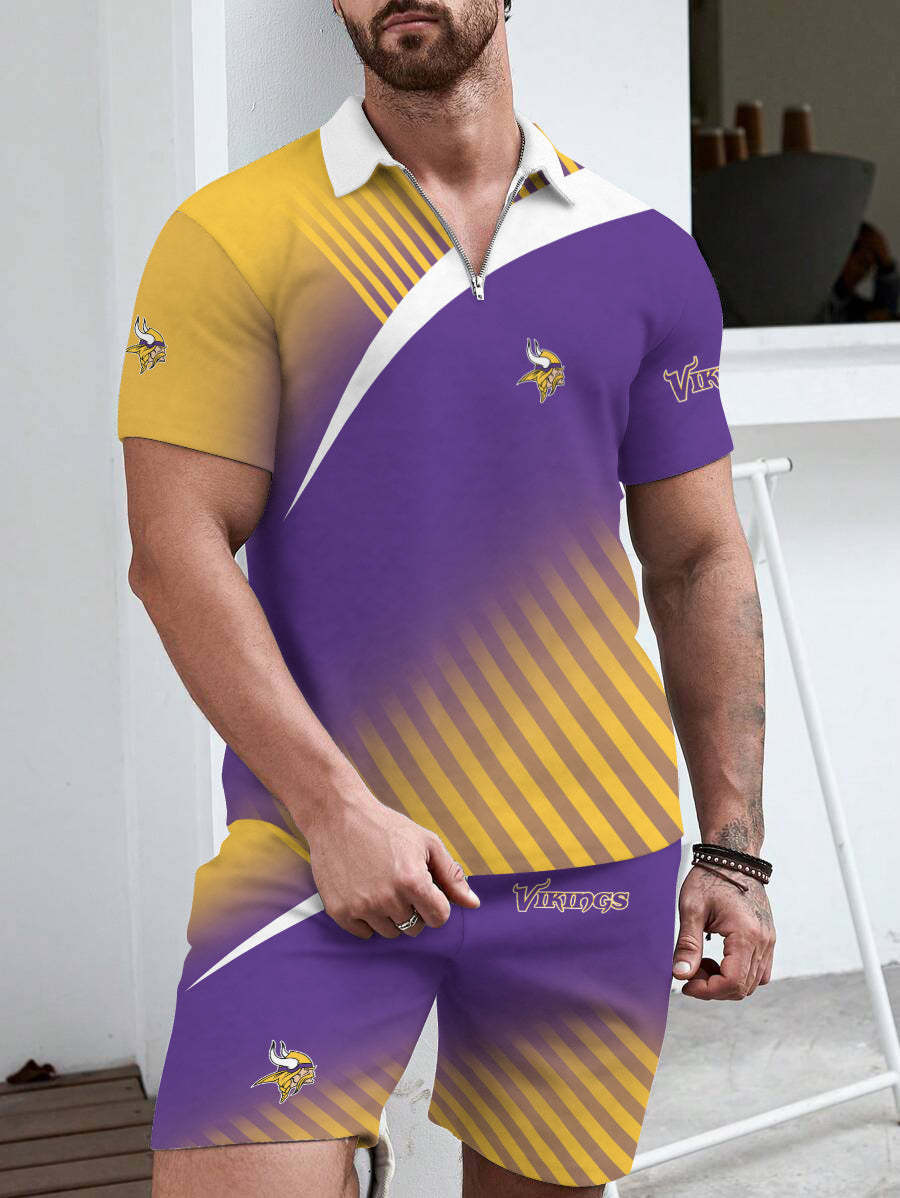 Minnesota Vikings Limited Edition ZIP Polo Shirt And Shorts Two-Piece Suits HA04