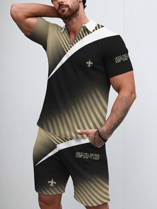 New Orleans Saints Limited Edition ZIP Polo Shirt And Shorts Two-Piece Suits HA04