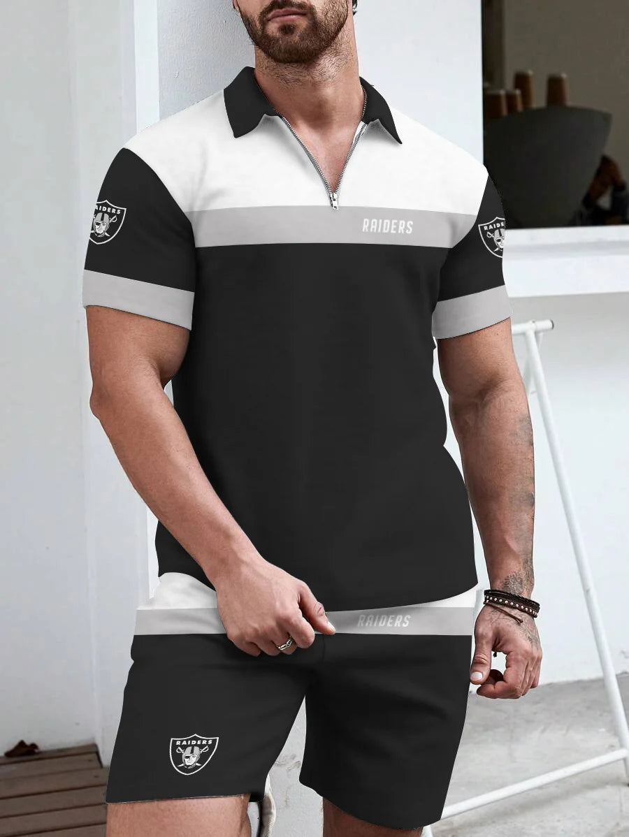 Las Vegas Raiders Limited Edition ZIP Polo Shirt And Shorts Two-Piece Suits HA03
