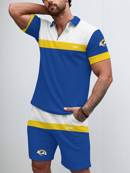 Los Angeles Rams Limited Edition ZIP Polo Shirt And Shorts Two-Piece Suits HA02