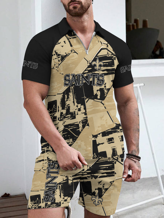 New Orleans Saints Limited Edition ZIP Polo Shirt And Shorts Two-Piece Suits HA06