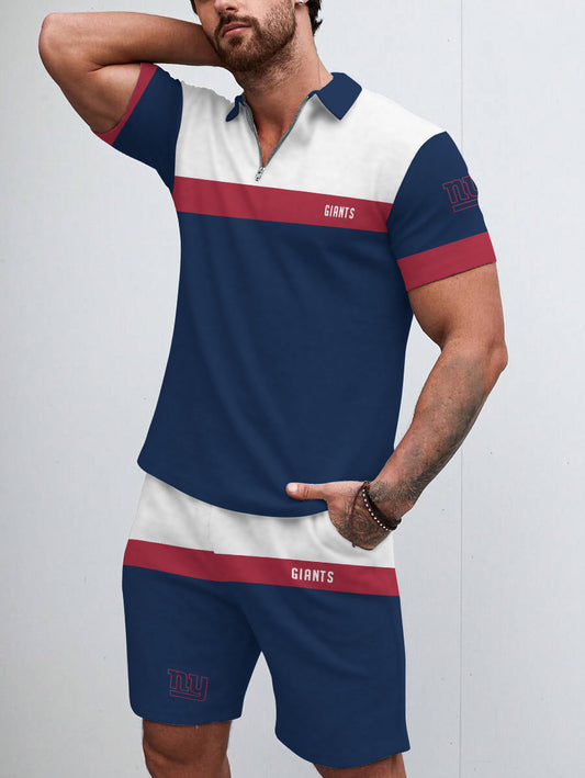 New York Giants Limited Edition ZIP Polo Shirt And Shorts Two-Piece Suits HA02