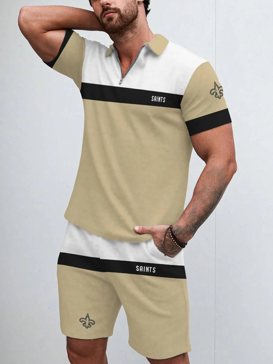 New Orleans Saints Limited Edition ZIP Polo Shirt And Shorts Two-Piece Suits HA02