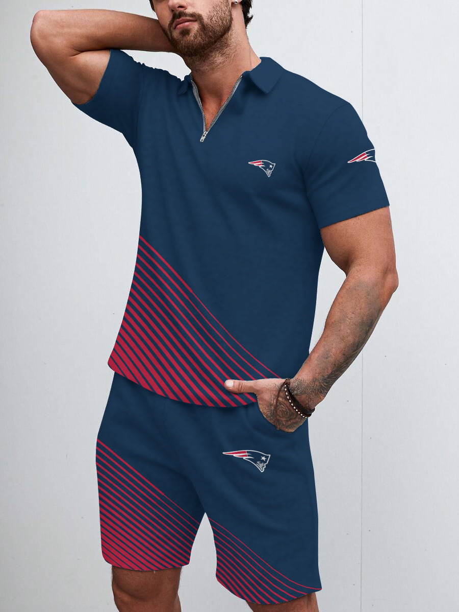 New England Patriots Limited Edition ZIP Polo Shirt And Shorts Two-Piece Suits HA01