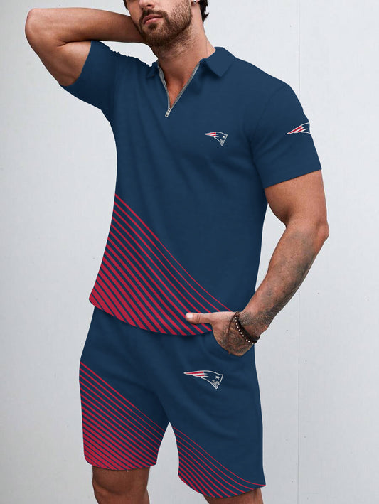 New England Patriots Limited Edition ZIP Polo Shirt And Shorts Two-Piece Suits HA01