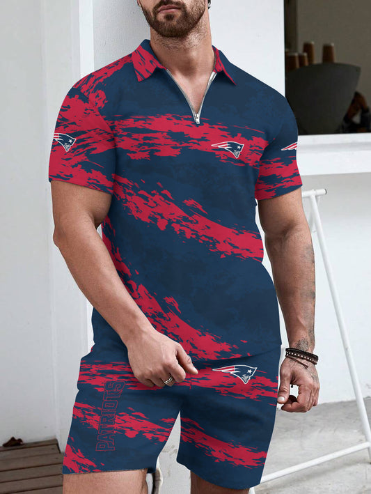 New England Patriots Limited Edition ZIP Polo Shirt And Shorts Two-Piece Suits HA04