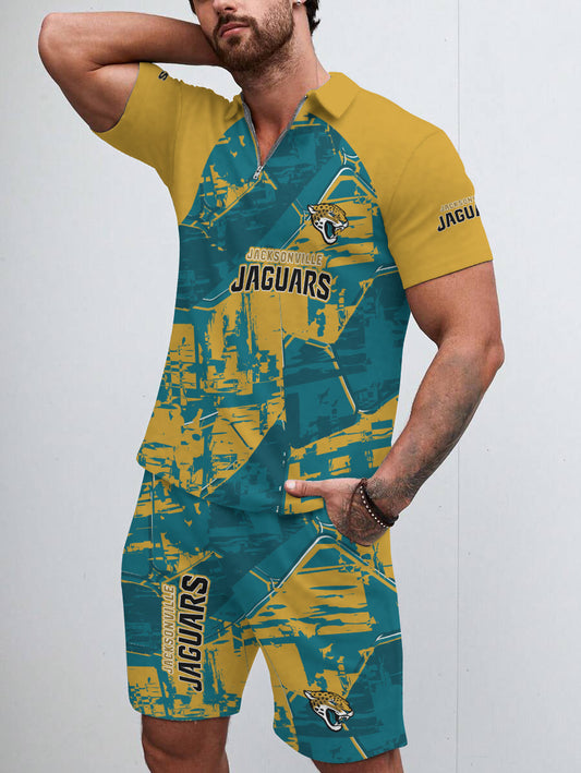 Jacksonville Jaguars Limited Edition ZIP Polo Shirt And Shorts Two-Piece Suits HA05